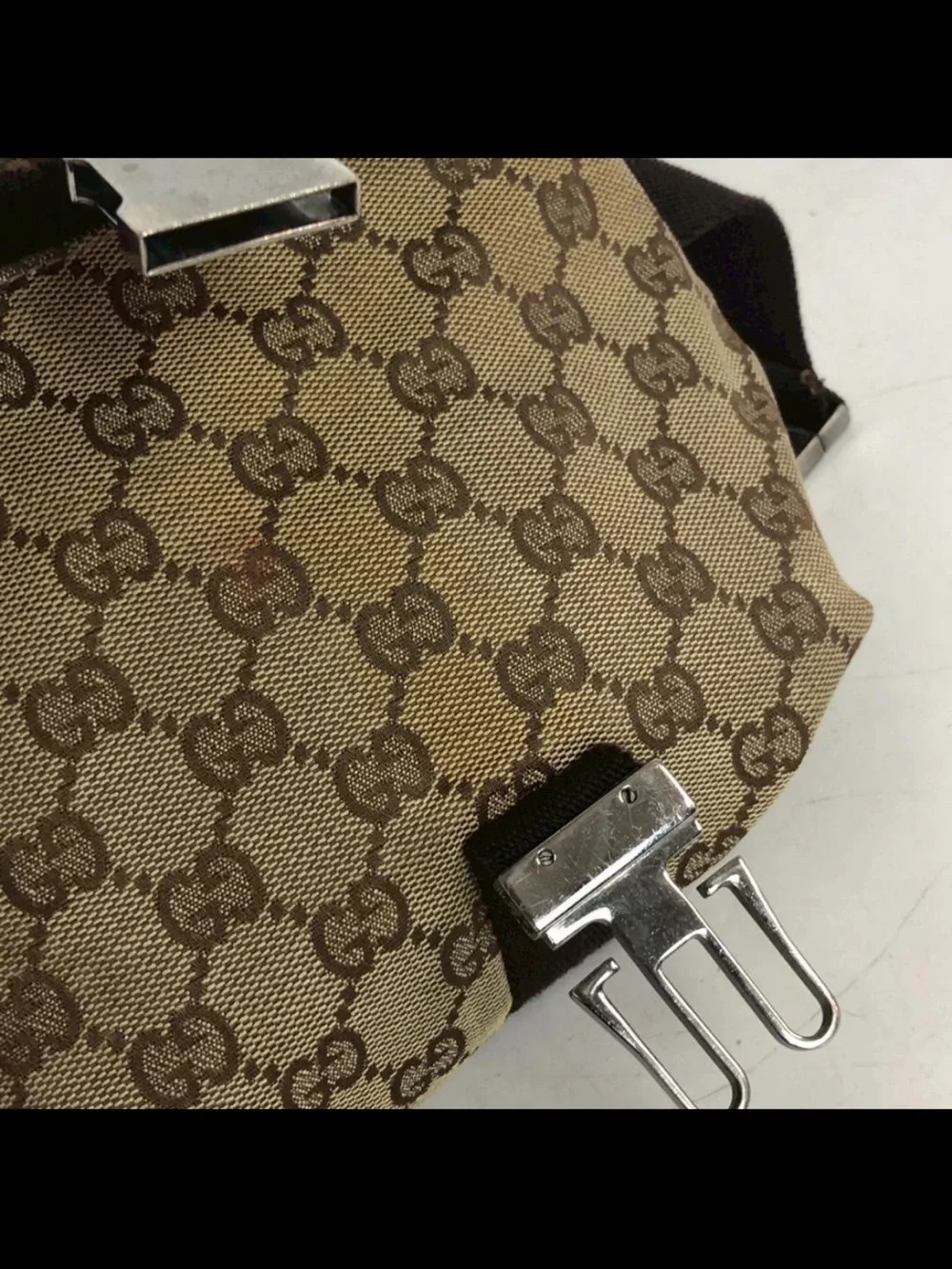 Gucci Beige GG Supreme Canvas Belt Bag with Dark Brown Strap